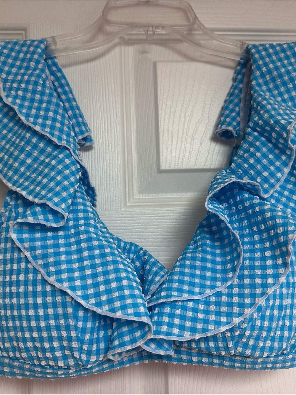Lilly Pulitzer Blue and White Gingham Ruffle Bikini Top